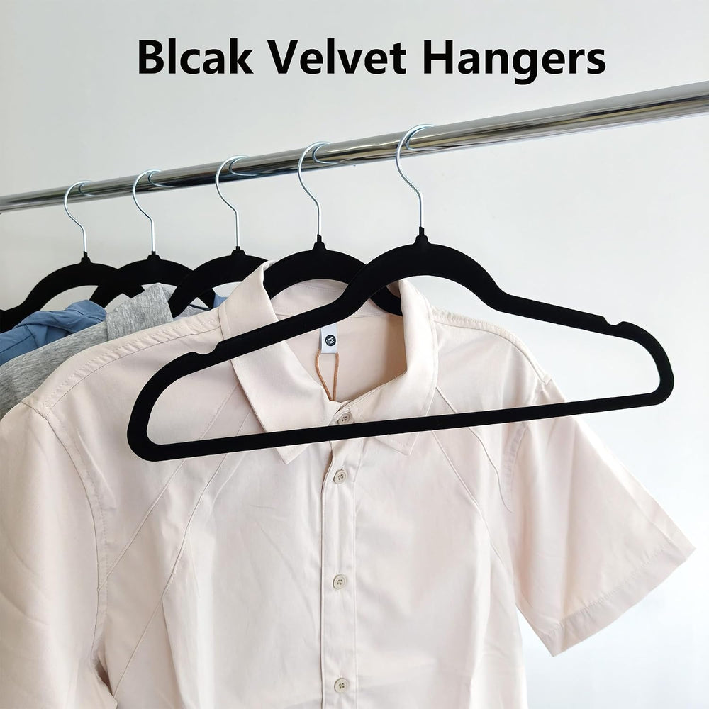 Black Velvet Hangers 100 Pack, Adult Hangers Anti-Slip Slim Space Saving Hang...