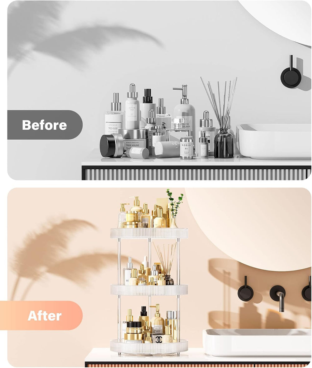 3 Tier Lazy Susan Bathroom Countertop Organizer, 360° Clear Rotating Makeup C...