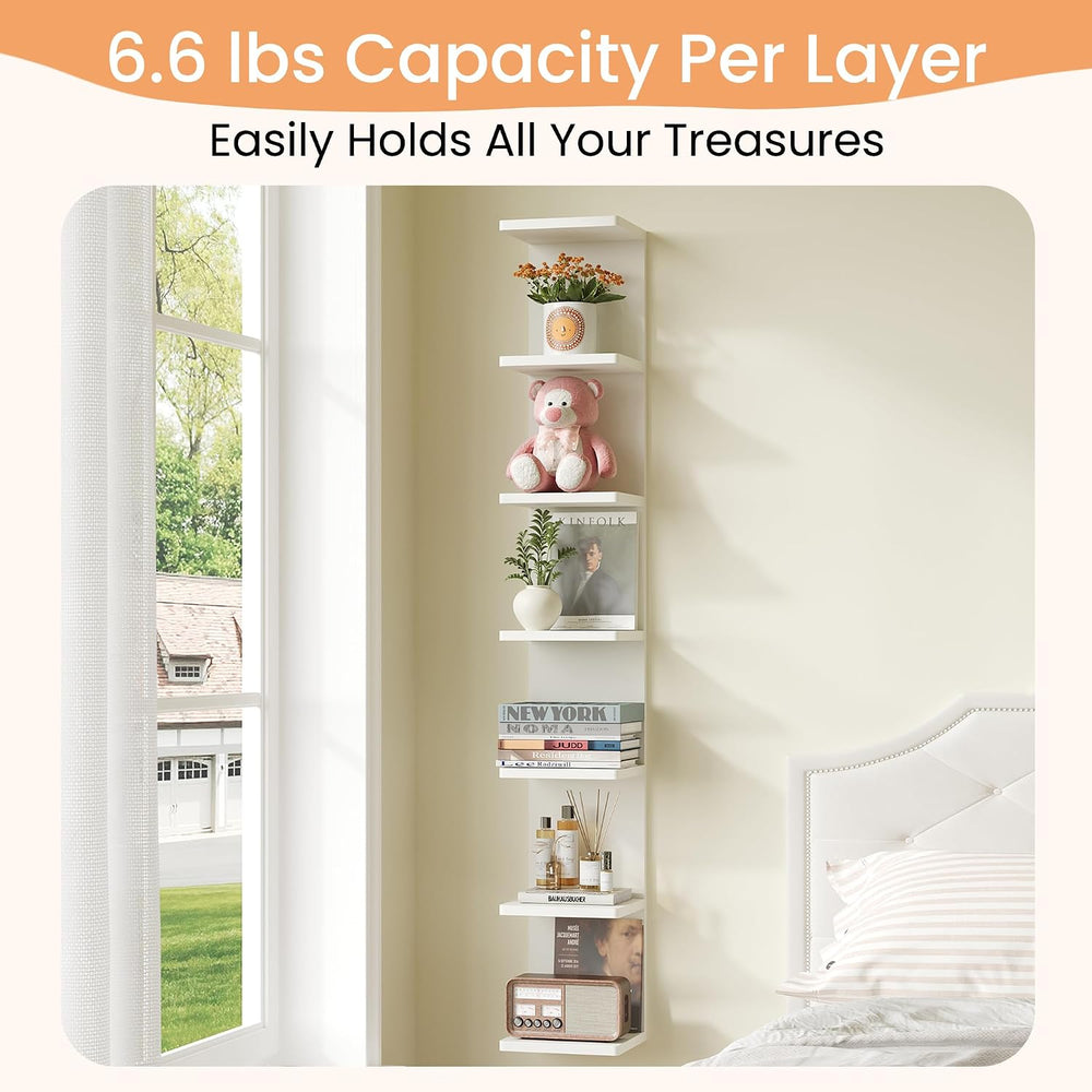 upsimples 7-Tier Floating Wall Shelf, White Vertical Vanity Decor Shelves