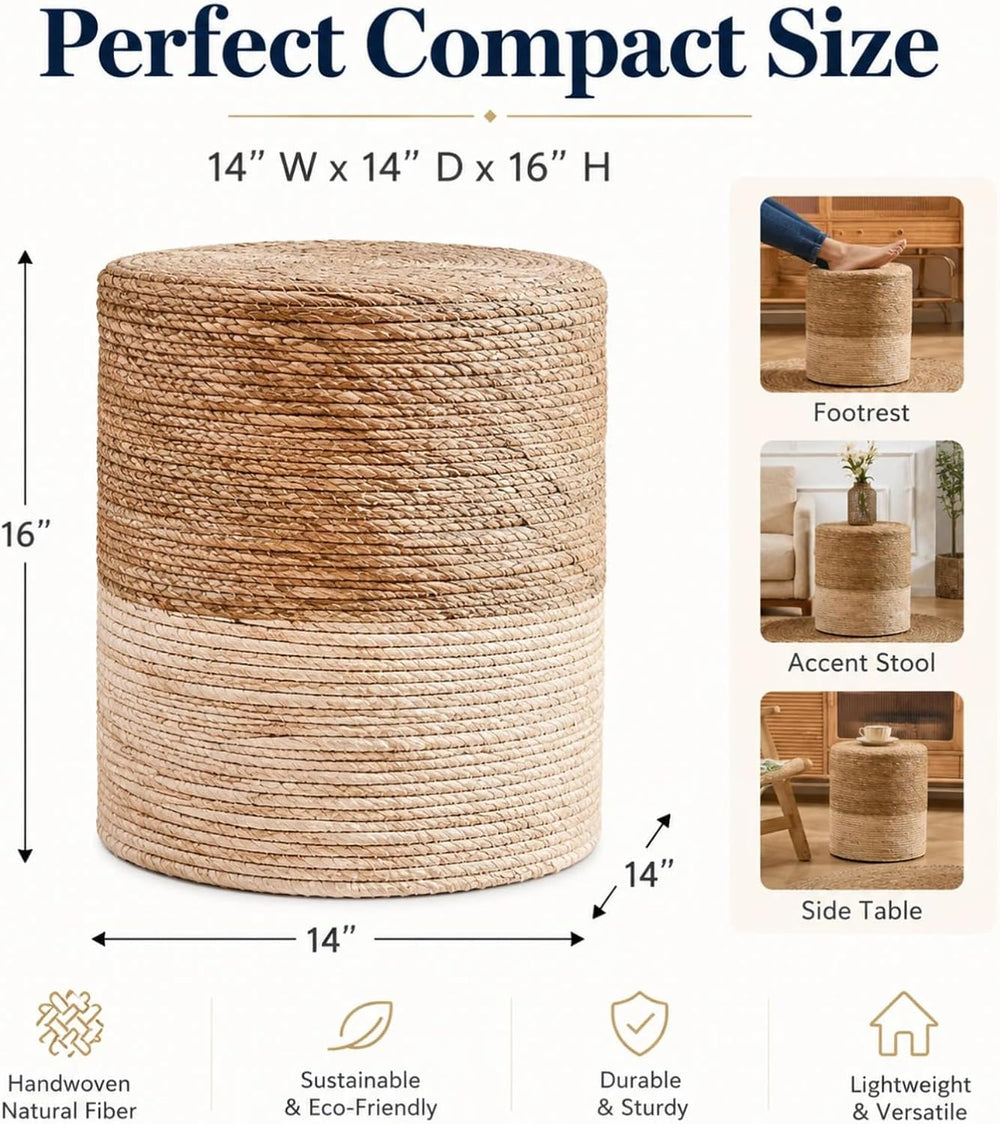 Wimarsbon Ottoman Poufs, 100% Natural Seagrass Pouffe, Hand Weave Round Foots...