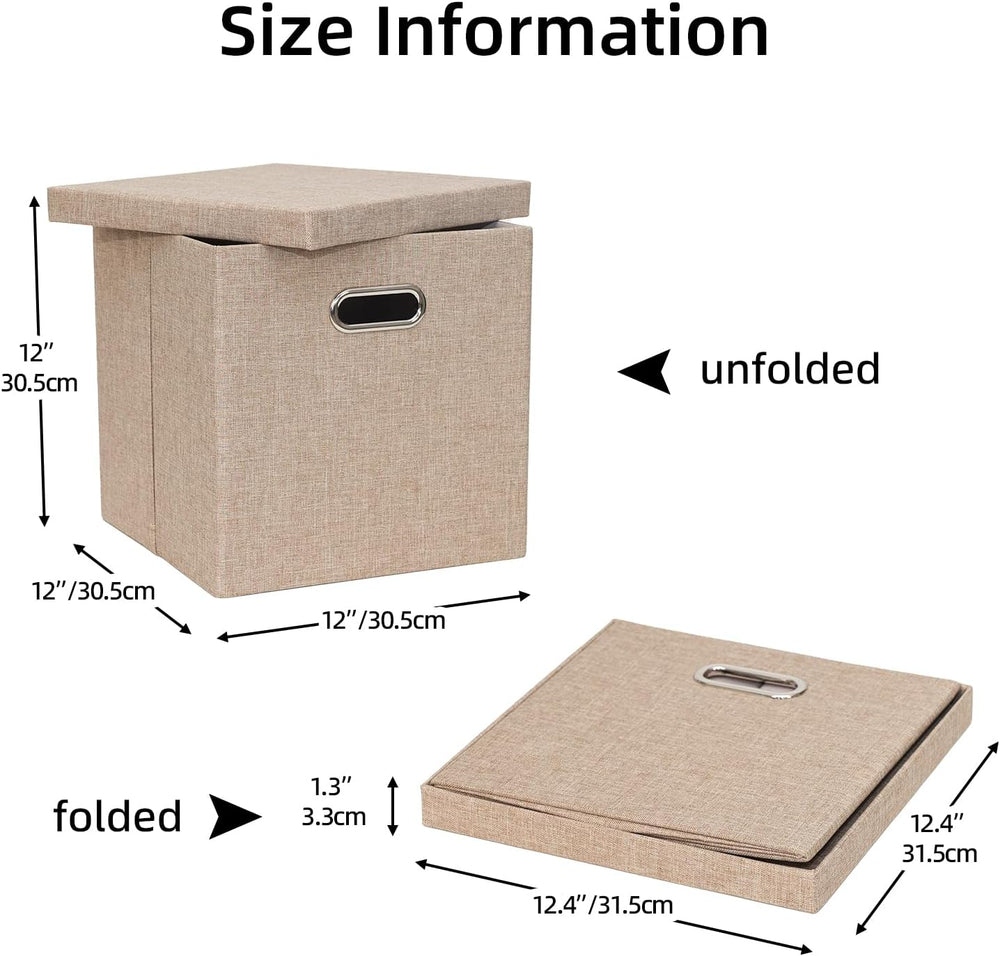 Storage Bins with Lids, Linen Fabric Boxes Organizer Containers with Lid Fold...