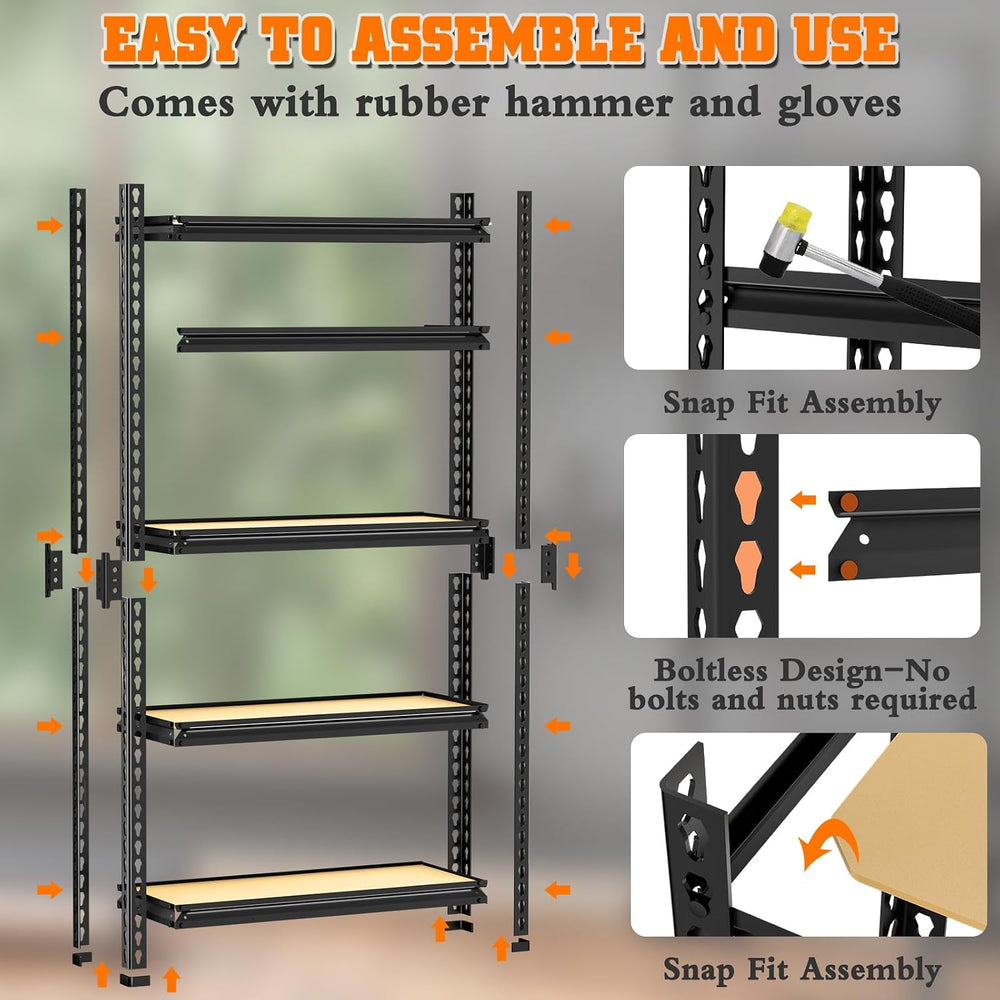 5-Tier Storage Shelving Unit, Metal, for Kitchen, Garage, Laundry Room, Adjus...