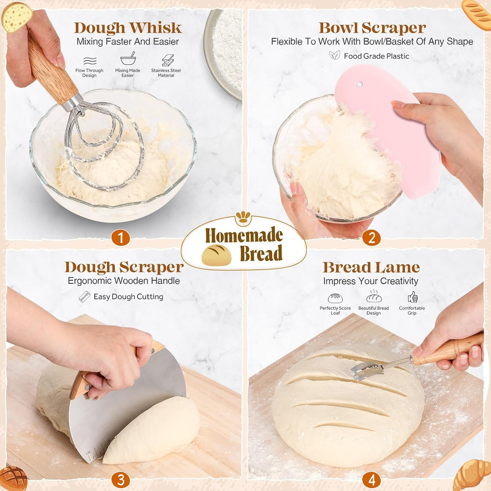 Sourdough Starter Kit Complete Set with Tools, Proofing Baskets, Jars