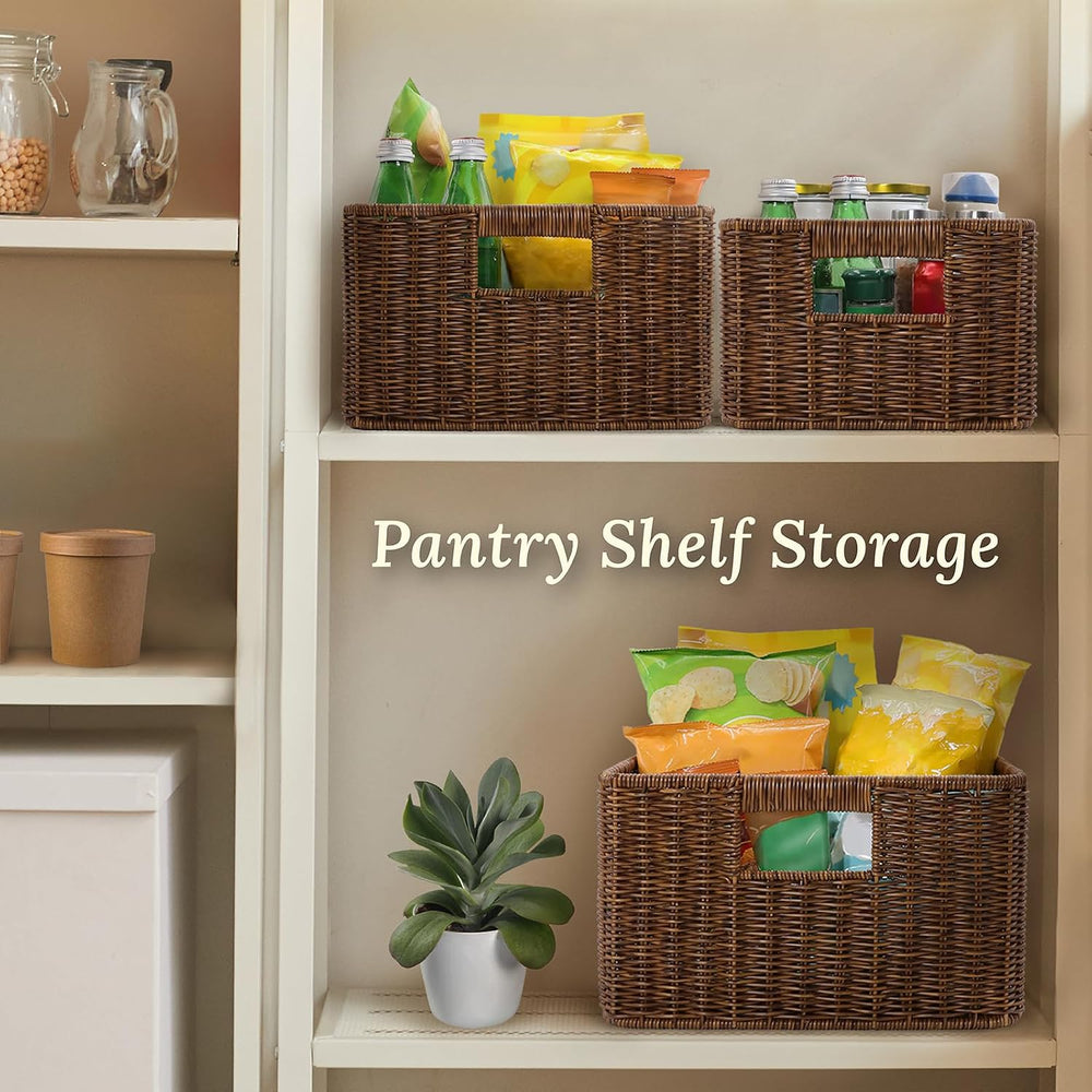 WeeNest Baskets with Handles, Wicker Storage, Shelf Boxes for Organizing, Dec...