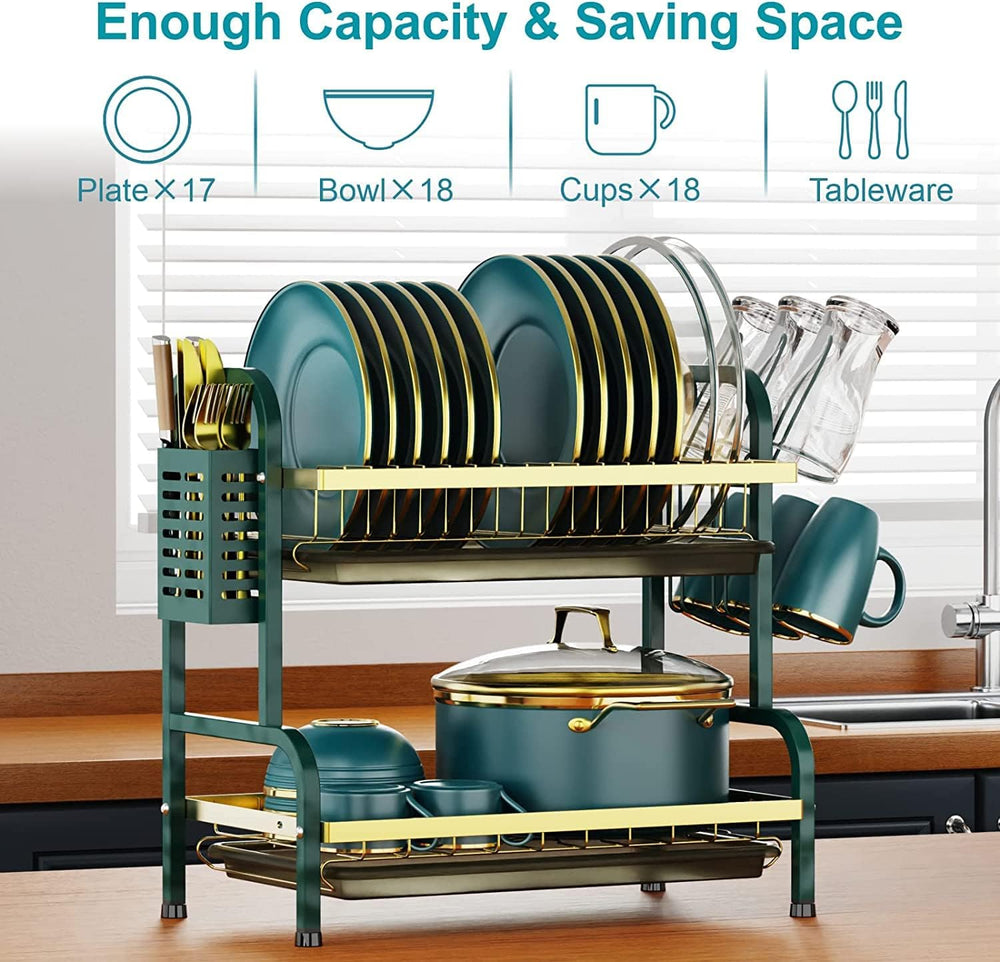 Dish Drying Rack,2 Tier Stainless Steel Dish Rack Drainboard Set,Utensil Hold...