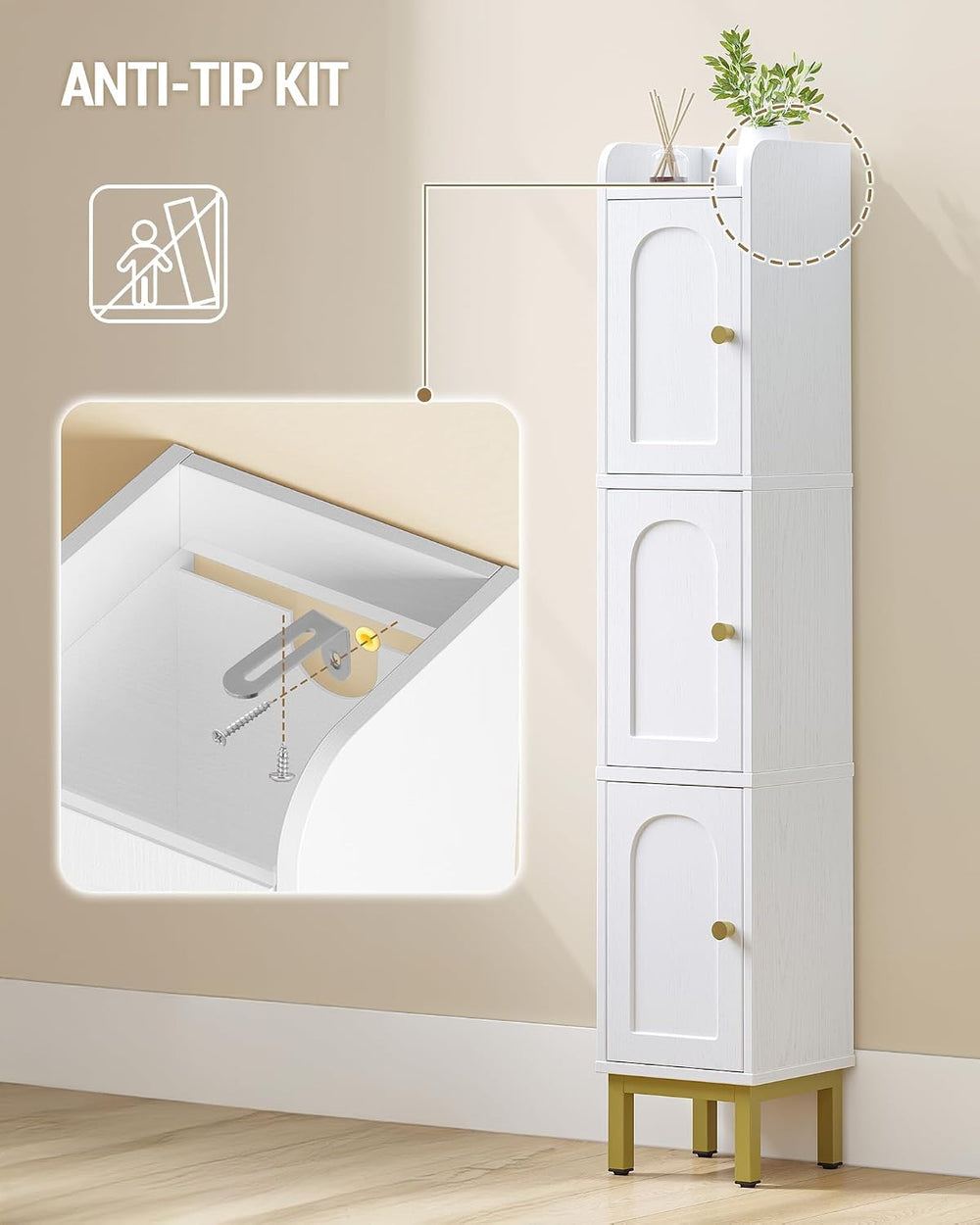 Hzuaneri Slim Bathroom Storage Cabinet, Narrow Bathroom Organizers,3 Doors