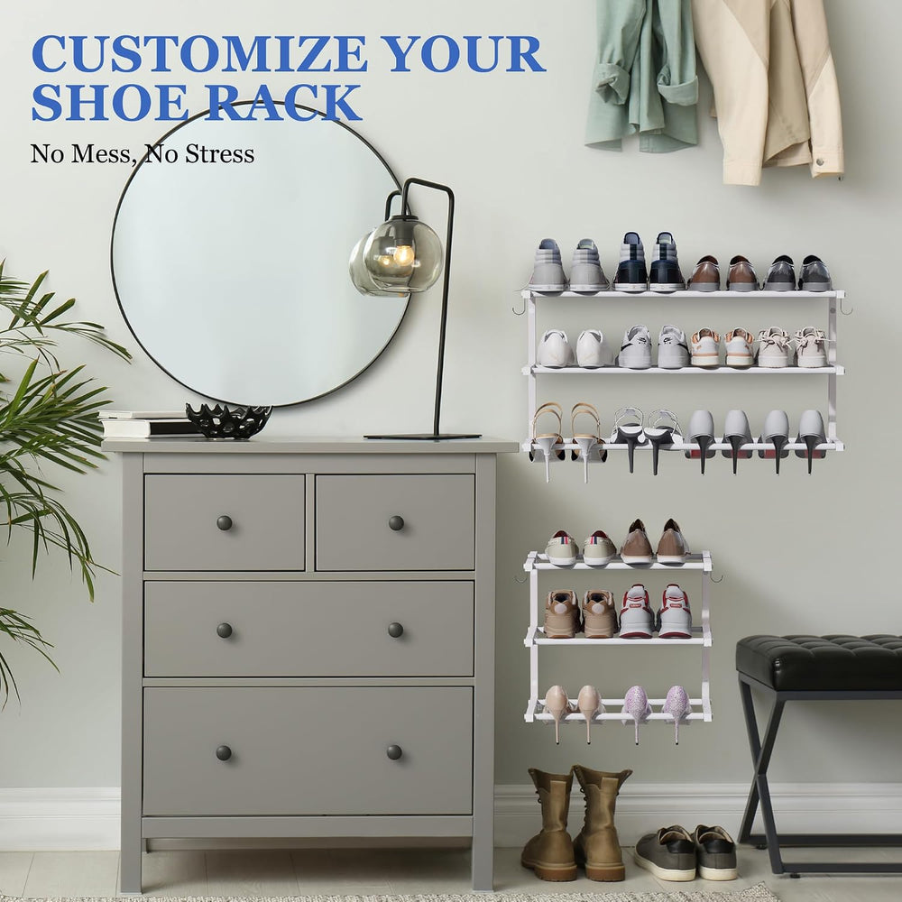 3 Pack Wall Mounted Shoe Rack, 3 Tier Hanging Shoe Rack Holds 36 Pairs, 17&qu...