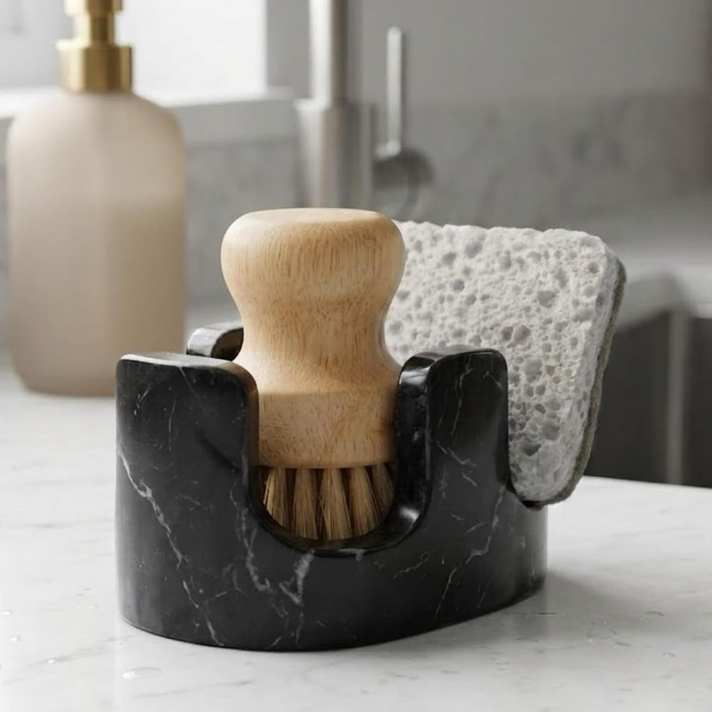 Black Marble Sponge Holder for Kitchen Sink, 2-in-1 Natural Stone Sponge &amp...