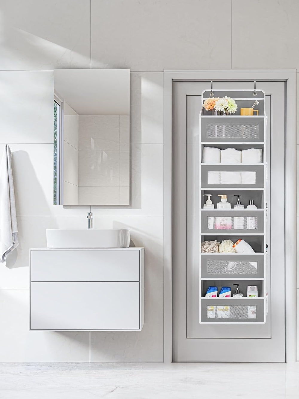 JARLINK Over the Door Organizer for Pantry, Bathroom, 5 Shelf Grey, 2 Pack