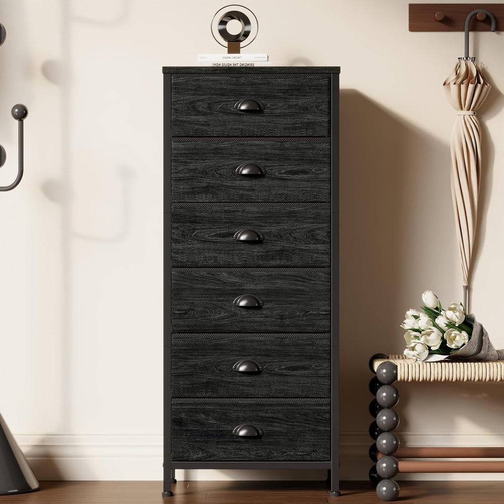 Furnulem Black Dresser for Bedroom, Tall Fabric Chest of Drawers