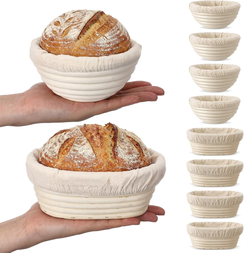 Set of 8 Mini Banneton Bread Proofing Basket with Liner, 5-inch Round and 6.5...