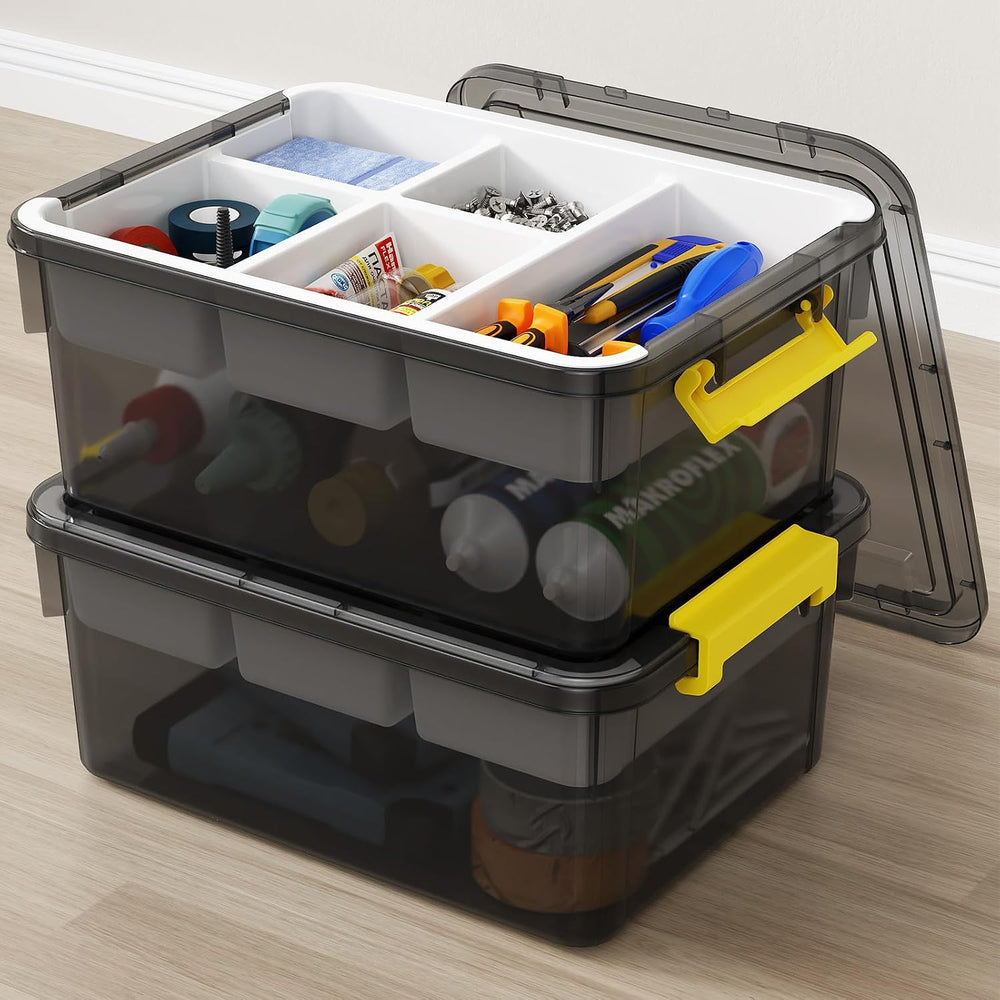 40Qt Stackable Storage Bins with Lids Trays Craft Box Organizers, 2Pack,GY