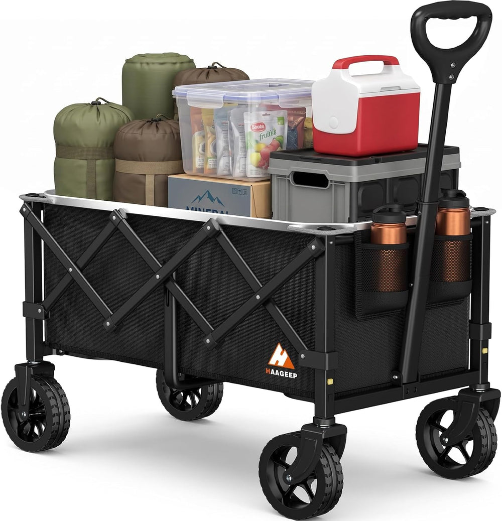 Collapsible Wagon Cart with Wheels & Reflective Stripe 280lbs Heavy Duty