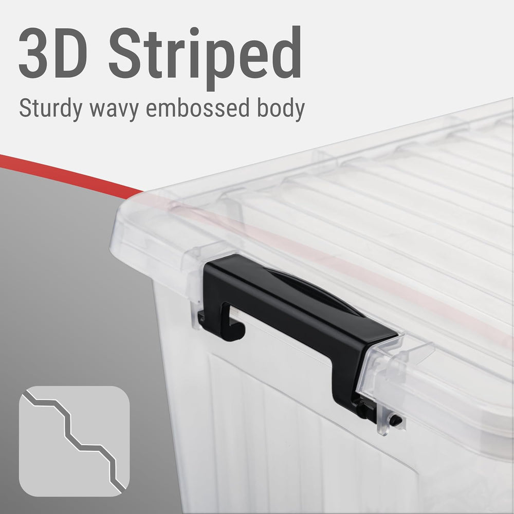 Cetomo Plastic Storage Bins, Lidded Storage Box with Strip for Home Office Do...