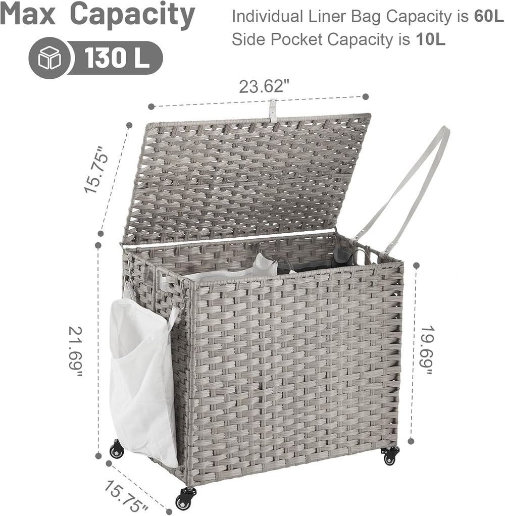 Laundry Hamper with Wheels, 34.3 Gallon(130L) Rolling Laundry Basket with Lid...