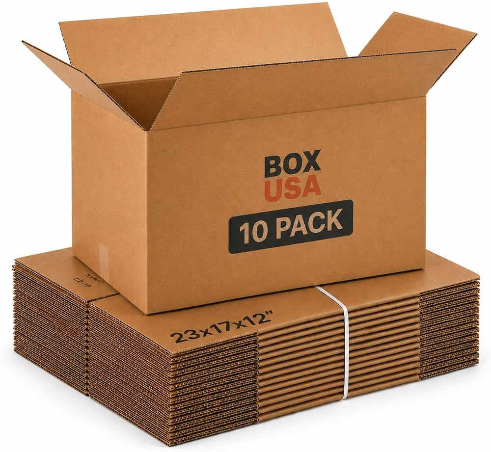 BOX USA Moving Boxes Large 23L x 17W x 12H 10-Pack - Corrugated Cardboard Box...