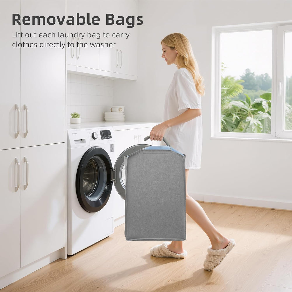 STORAGE MANIAC Vertical Laundry Hamper with Removable Tote Bags, Gray