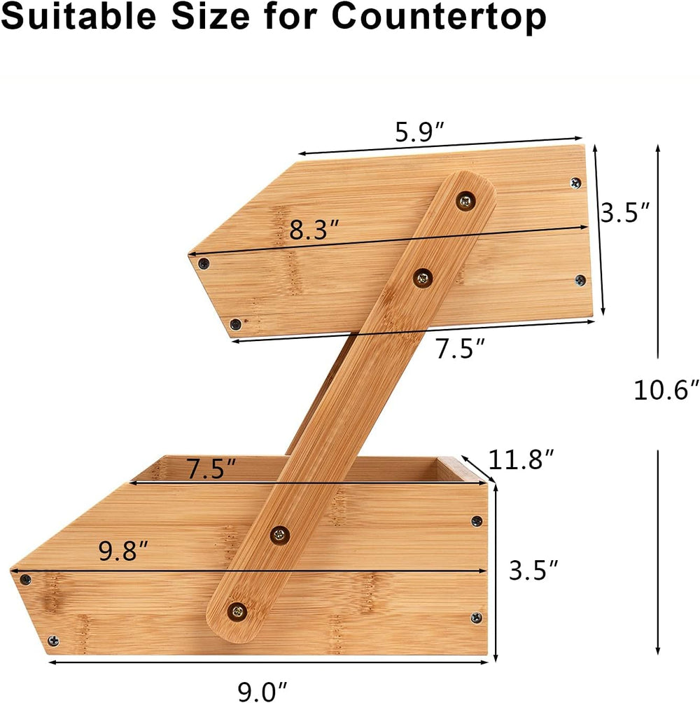 Merysen 2-Tier Bamboo Fruit Basket for Kitchen Countertop, Self-assembly