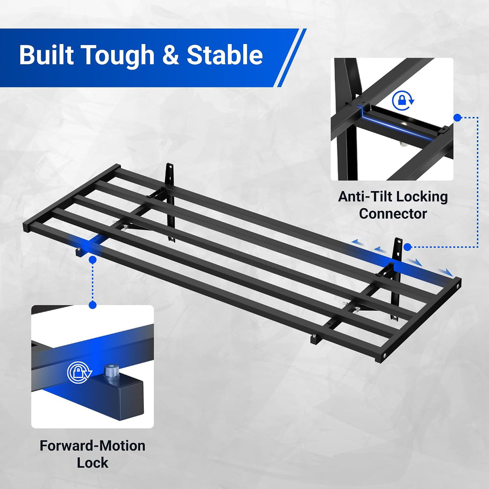 FLEXIMOUNTS Fold-Down 4-Pack 2x4ft Garage Wall Shelving, 600lbs Load, Black