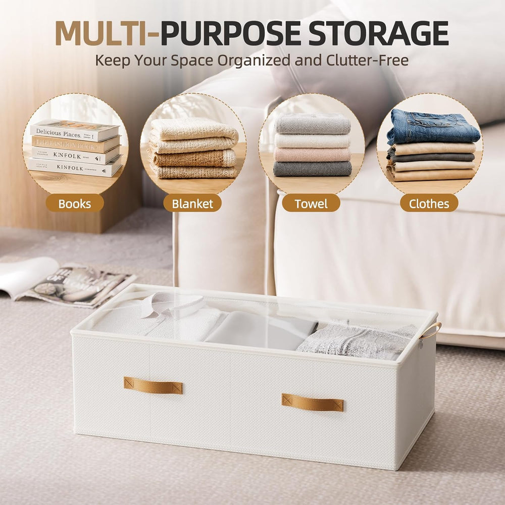 FHSQX 4 Pack Under Bed Storage Bins,10 Inch Tall,White, 31.5x15.8x10 inch