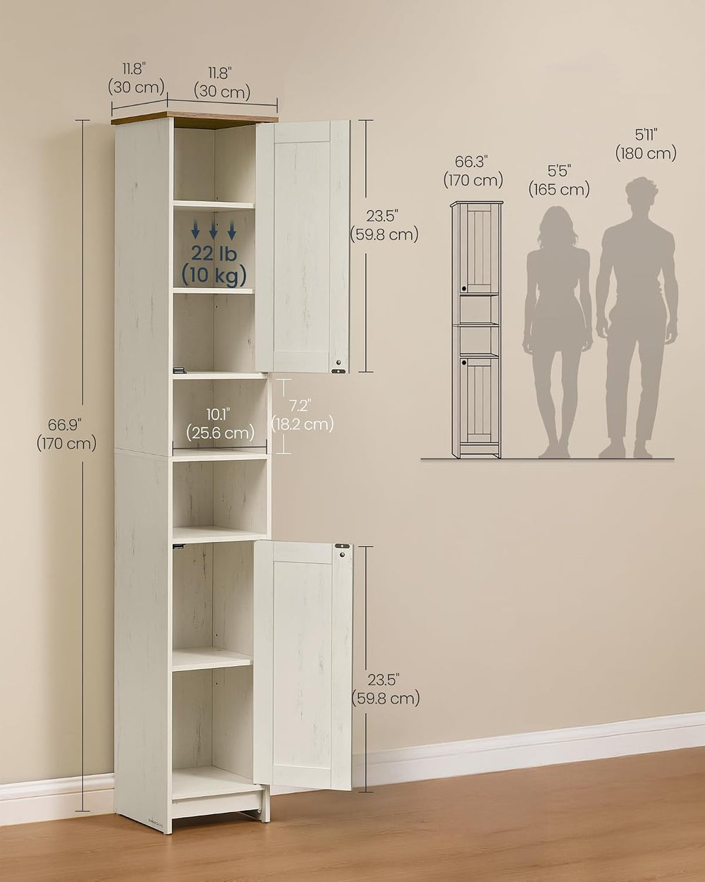SONGMICS HOME Snapsemble Bathroom Storage Cabinets, 67-Inch Tall, 1 Pack