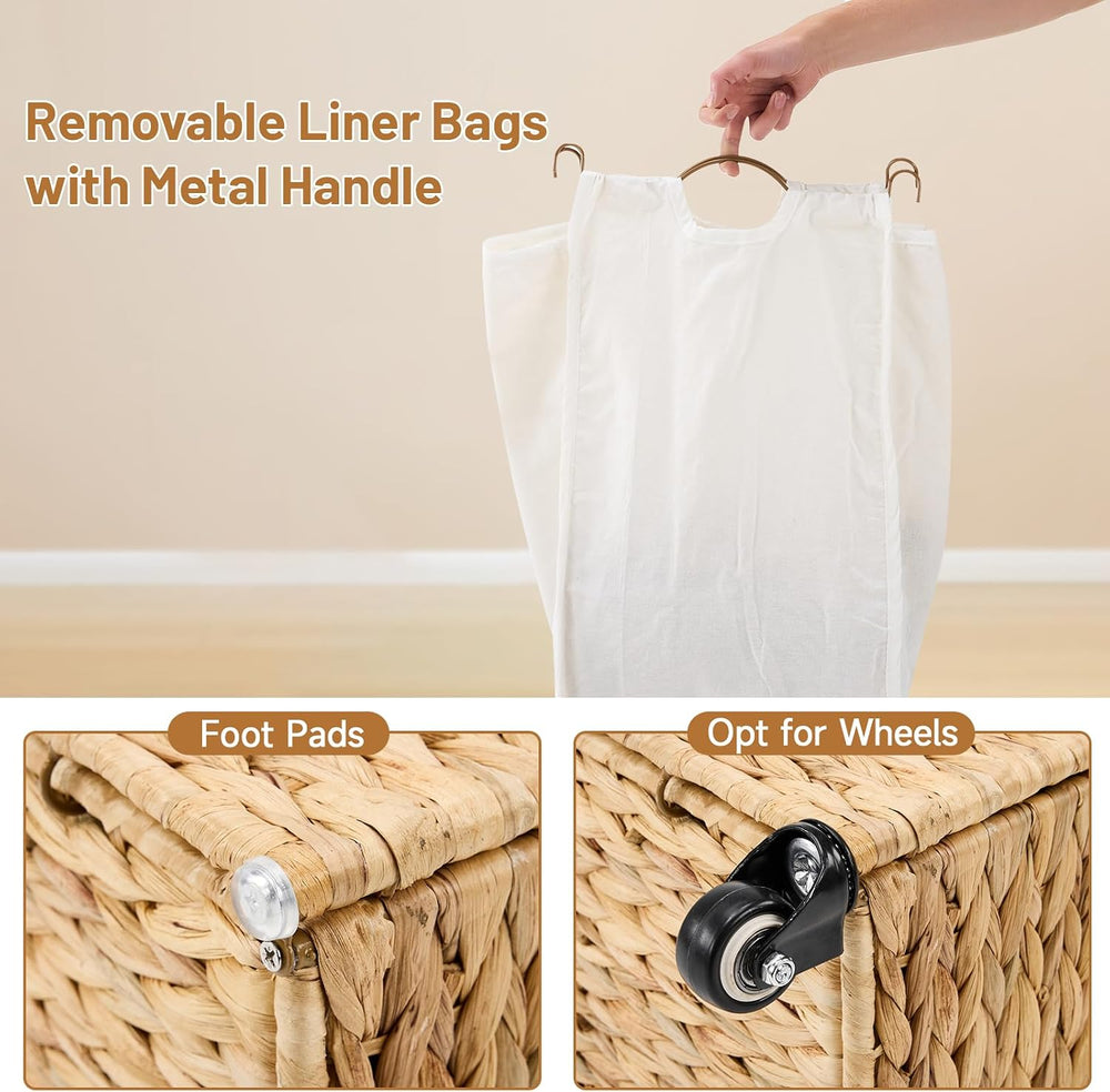 Laundry Hamper with Wheels, 52.8 Gallon(200L) Water Hyacinth Laundry Basket w...