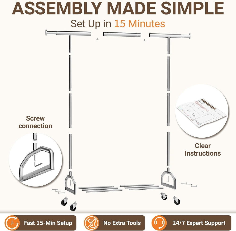 Heavy Duty Rolling Clothing Rack, 420 lbs Capacity Metal Clothes Rack with Wh...