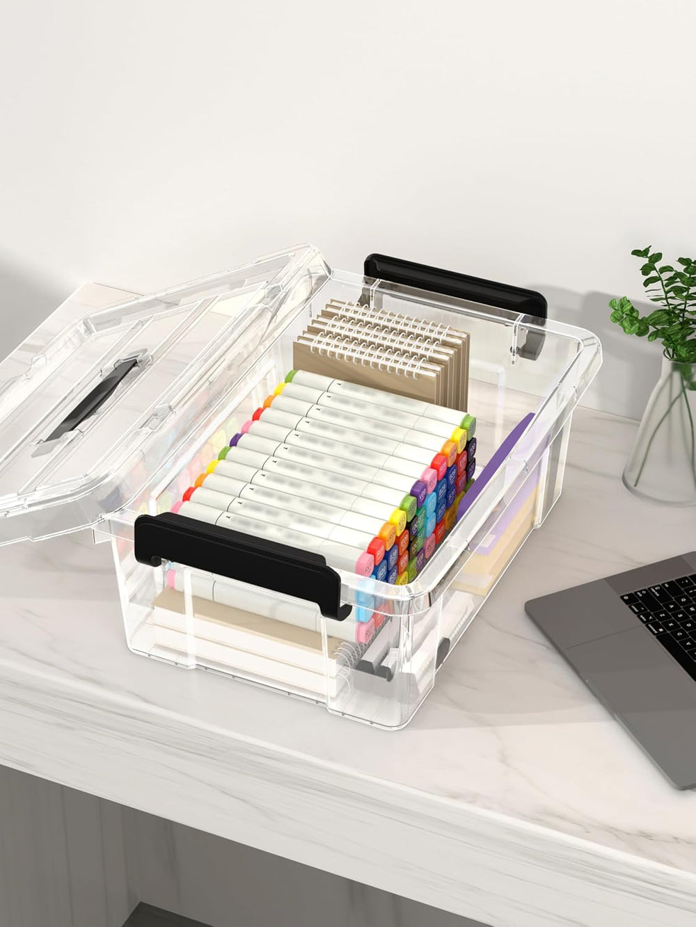 Cetomo 18Qt*4 Lidded Storage Bins, Stackable Plastic Bin with Handle, Storage...