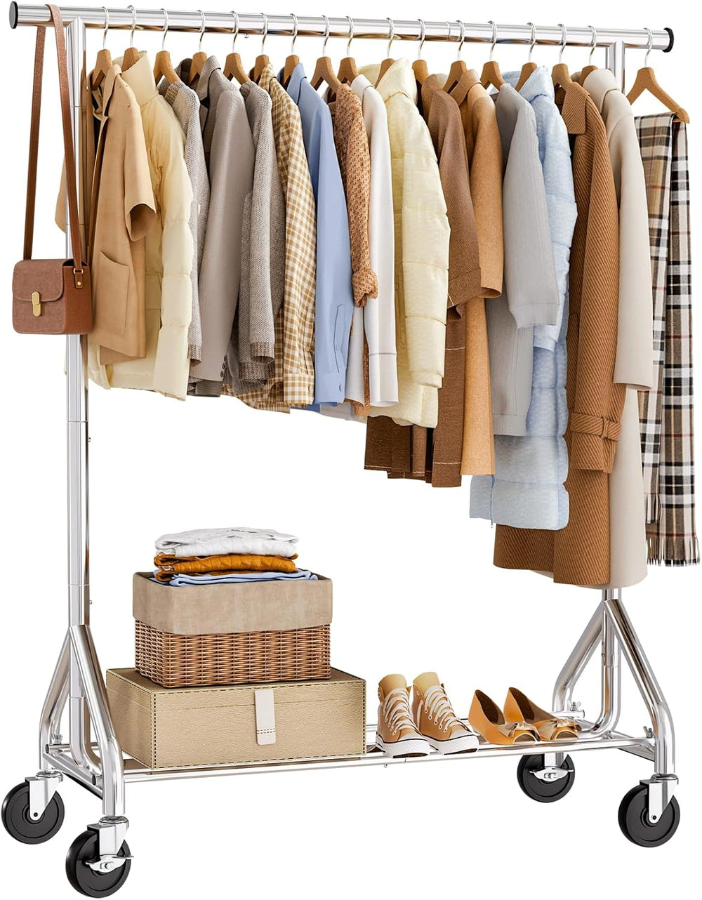 HYSEYY Clothes Rack, Rolling Heavy Duty Clothing Rack Load 380 LBS