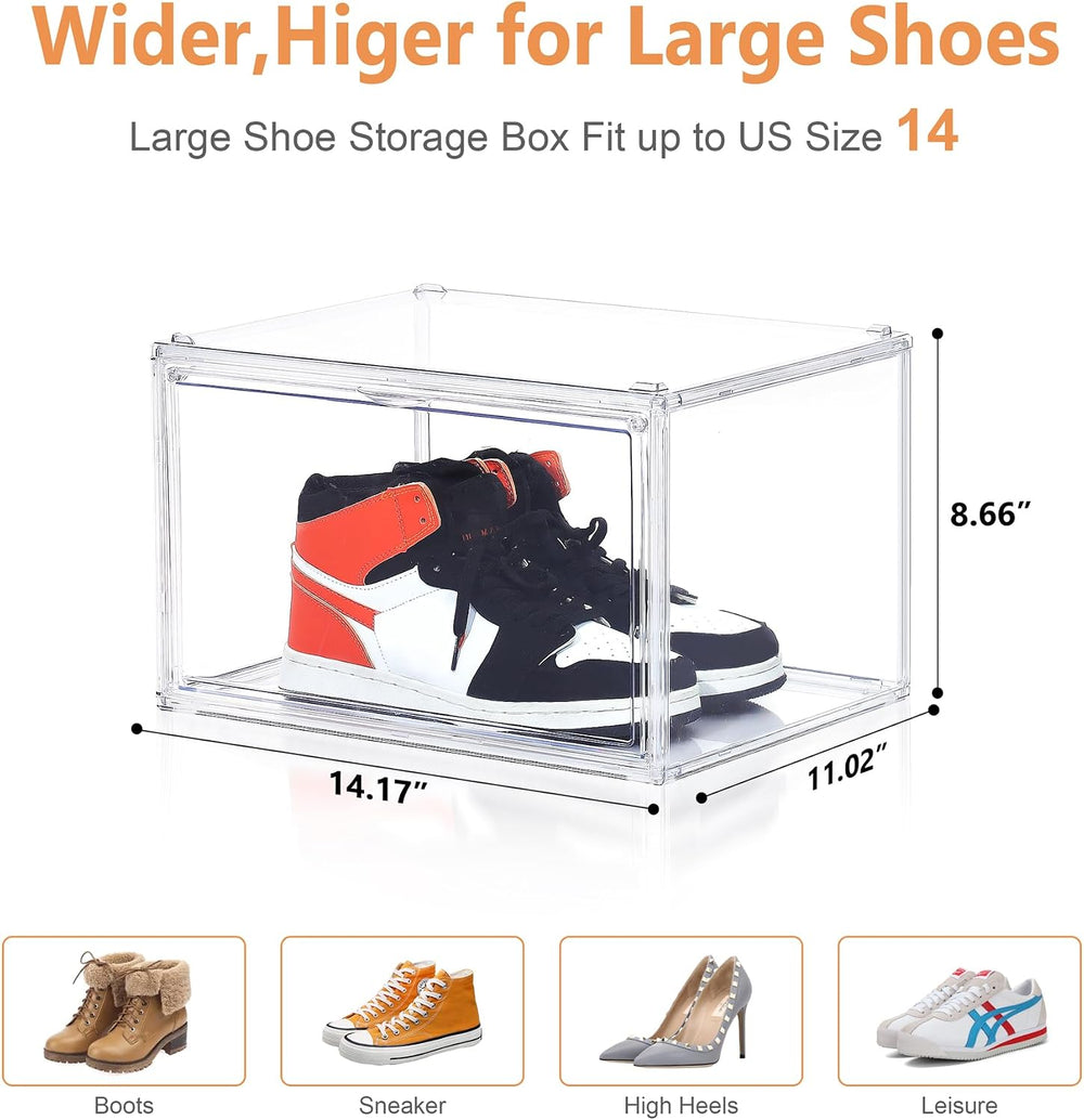 BVBOX 12 Pack Acrylic Shoe Storage Boxes with Magnetic Door - 360° Clear Stac...