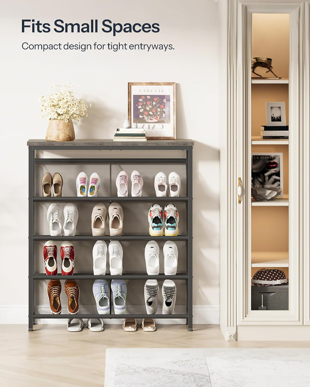 CHOEZON Shoe Rack, 5-Tier Slanted Shoe Storage Shelf, Narrow Shoe Rack for En...