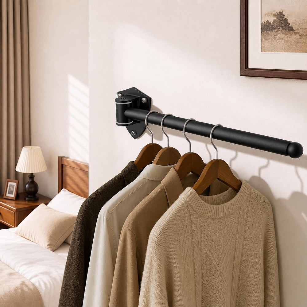 12" Wall Mounted Drying Rack, Foldable & Pull-Out Clothes Hanger, Black