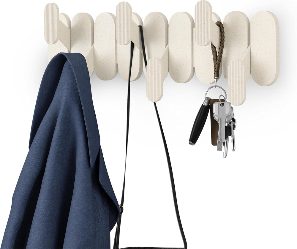 Umbra Tempo Wall Hooks, 6-Hook Coat Rack Wall Mount, Sand