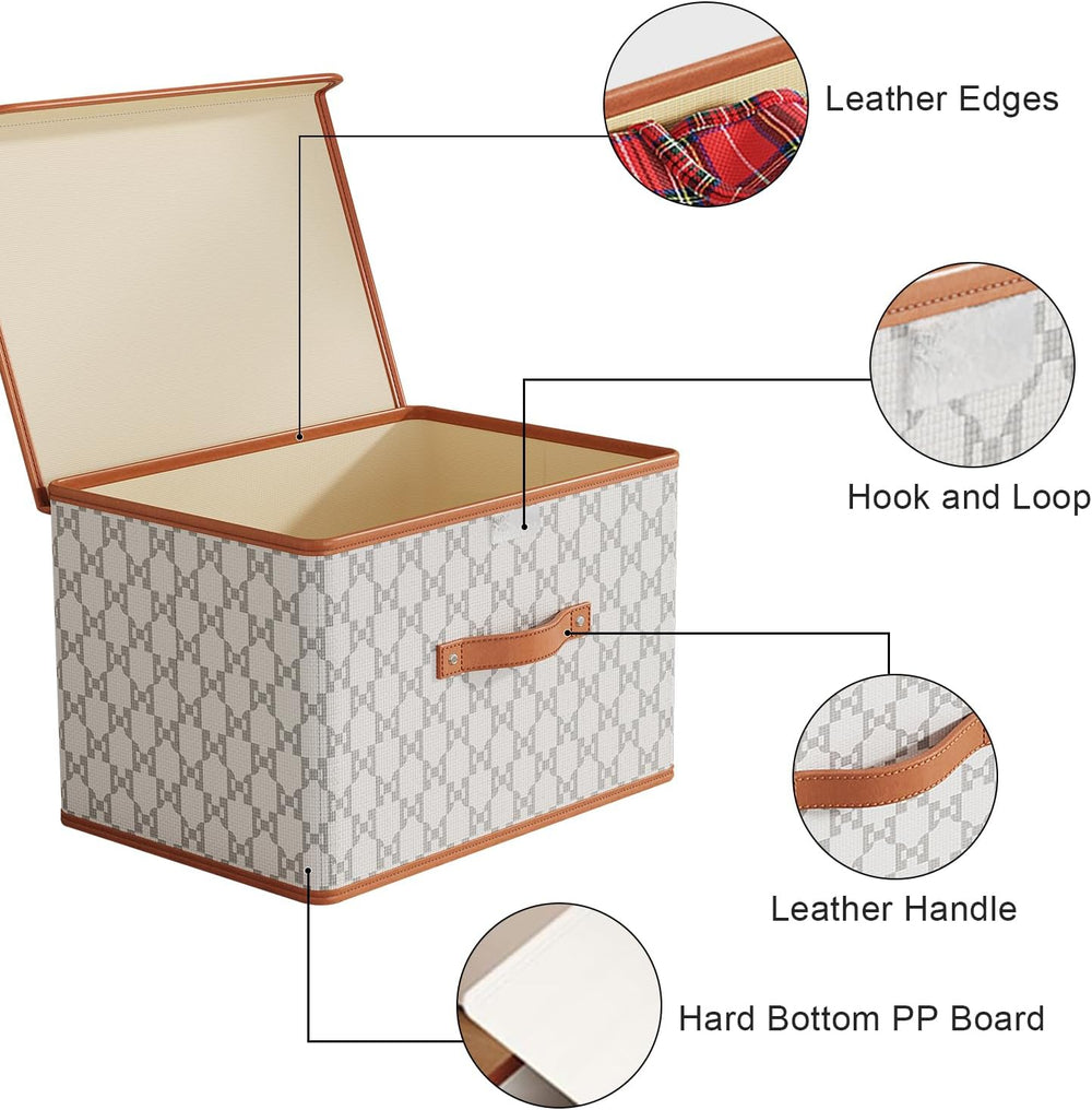 Tuza 4 Pack Fabric Storage Bins with Lids, Collapsible Closet Organizer Conta...