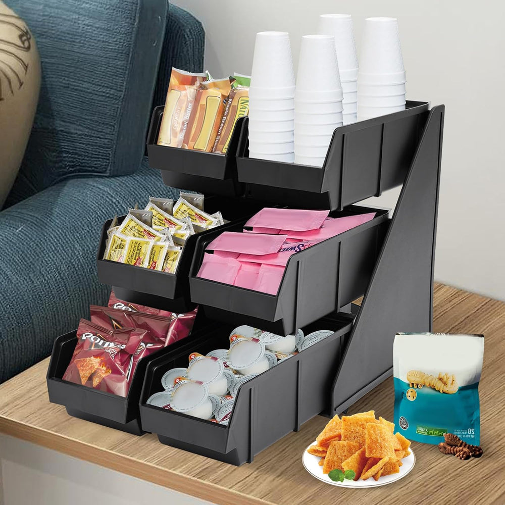 Self Serve Condiment Bin Stand Set, Upright Breakroom Coffee Condiment Storag...