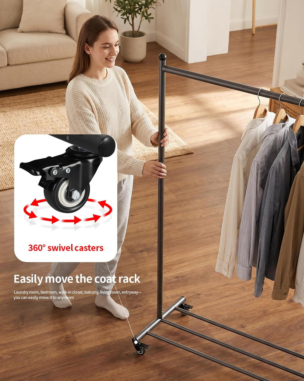 Rolling Clothes Rack Heavy Duty Garment Rack with Wheels Black
