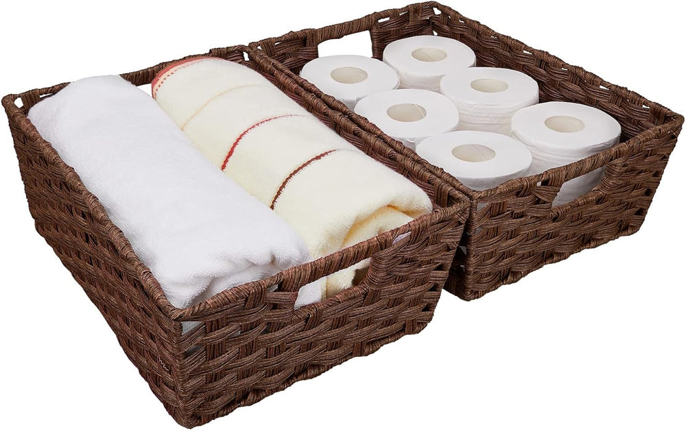 Onlytak Large Wicker Storage Basket, Metal Frame, Set of 2, Washable Waterpro...