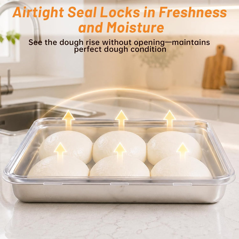 2 PCS Pizza Dough Proofing Box Kit, 14.2x11 Inches 304 Stainless Steel Dough ...