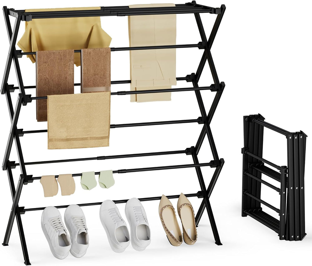 Foldable Clothes Drying Rack, Sleek Black for Modern Apartment