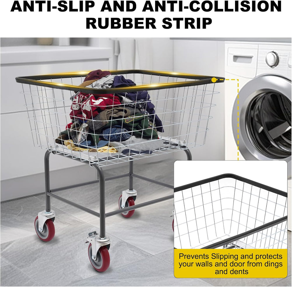 135L Wire Laundry Cart with Wheels - Heavy Duty Commercial Rolling Basket