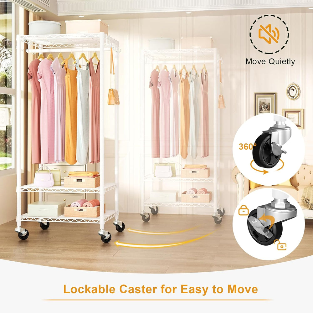 FUTASSI Rolling Clothes Rack, Clothing Racks for Hanging Clothes, White