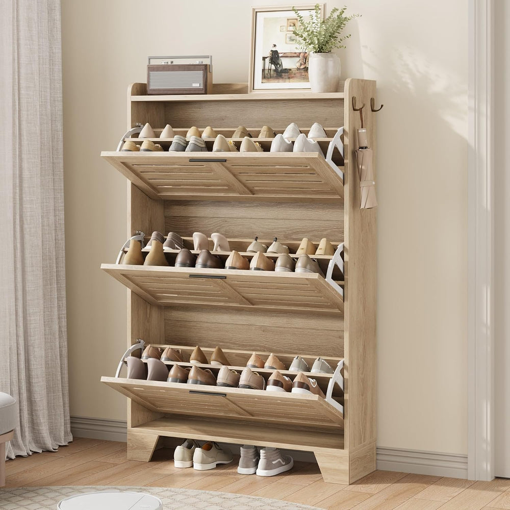 GarveeHome Shoe Cabinet Storage for Entryway, Narrow Shoe Cabinet, Oak