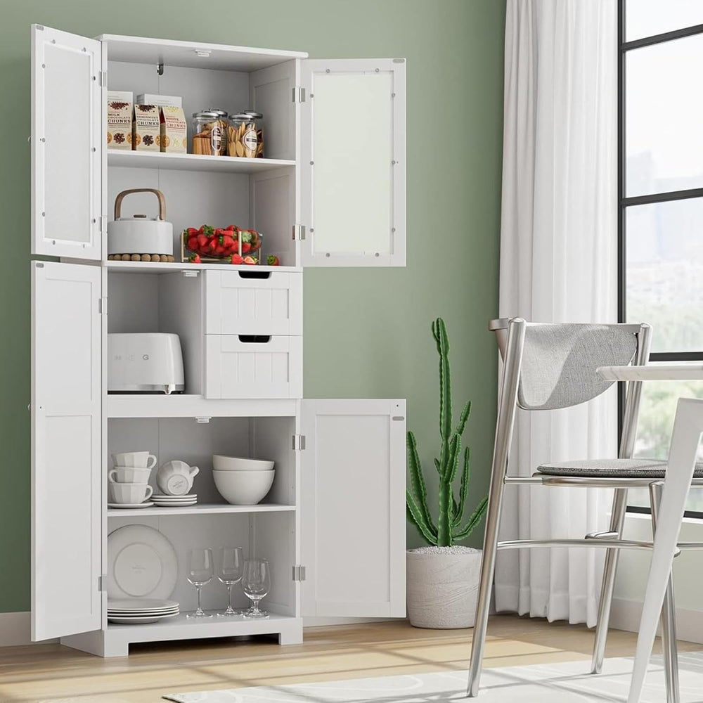 BOTLOG 67'' Tall Bathroom Storage Cabinet, Linen Cabinet with Glass D...