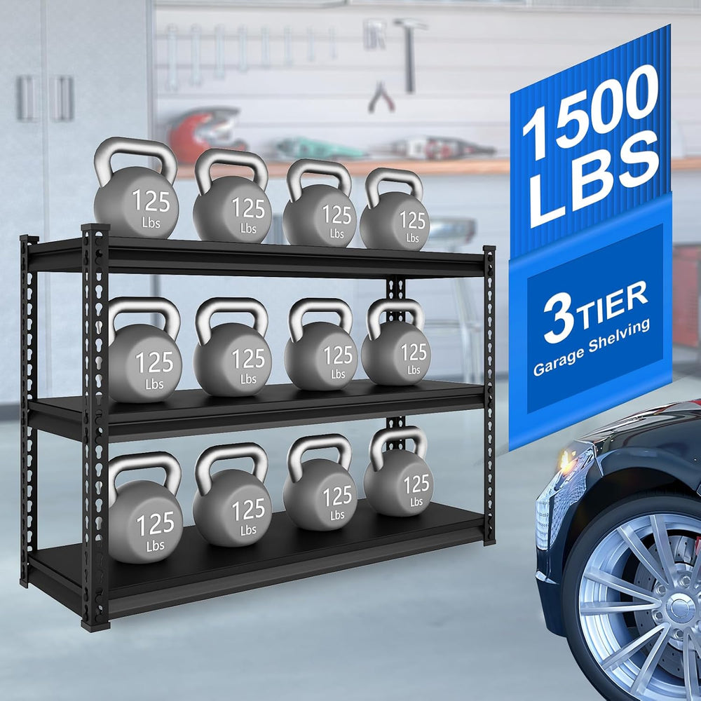 48" W Garage Shelving Heavy Duty, 1500LBS Loads Adjustable Garage Storag...