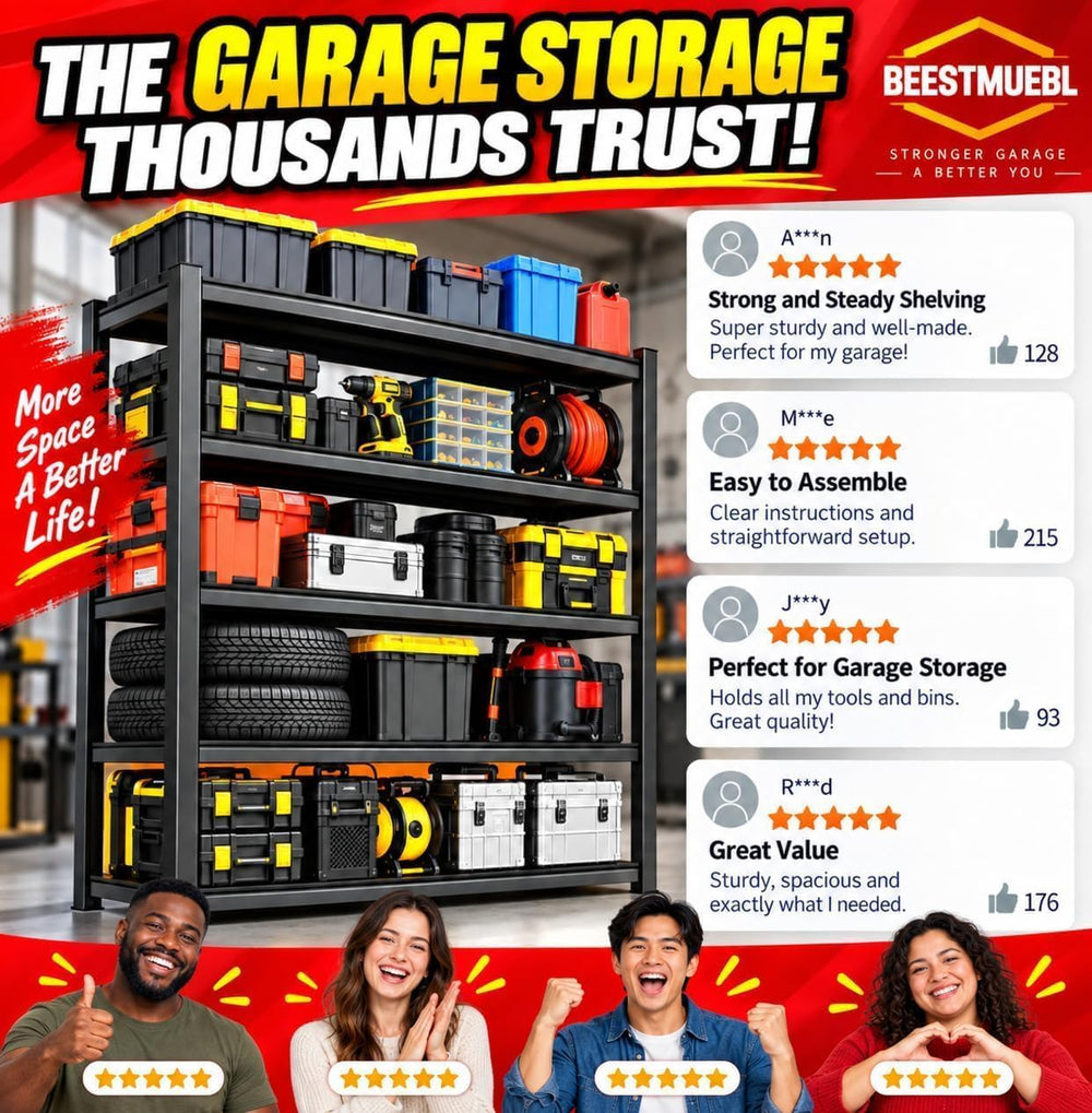 Garage Shelving, Heavy Duty Adjustable Metal Shelves with Anti-Tip Device