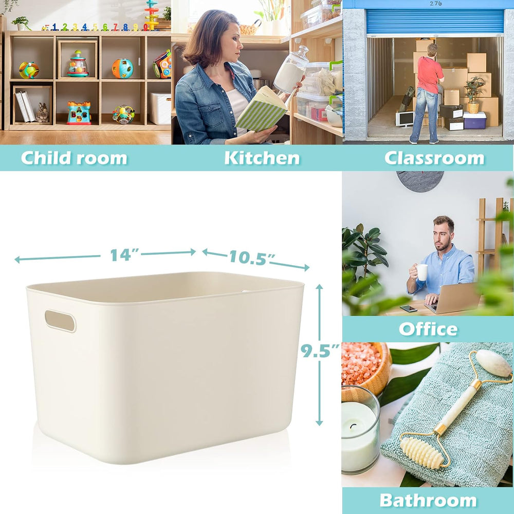 Zopeal White Plastic Storage Bins,10 Pcs,14 x 10.5 x 9.5 Inch