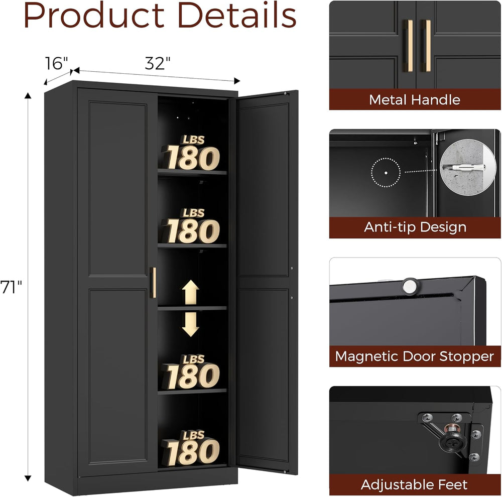 71" Tall Metal Kitchen Pantry Cabinet, Storage Cabinet with Doors