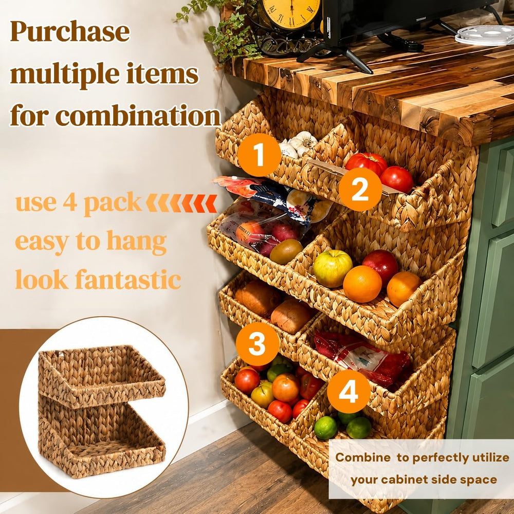 Pumtus 2-tier Handwoven Storage Basket, Water Hyacinth Standing Rack, Kitchen...