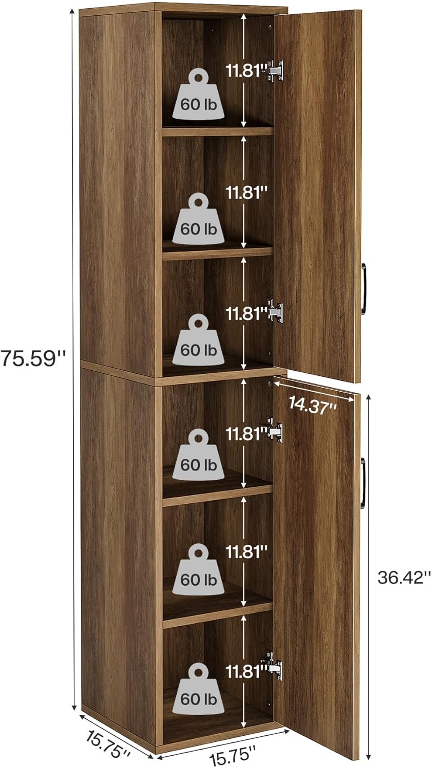 Tribesigns 75" Tall Narrow Storage Cabinet, 15 Inch Wide Wood Kitchen Pa...