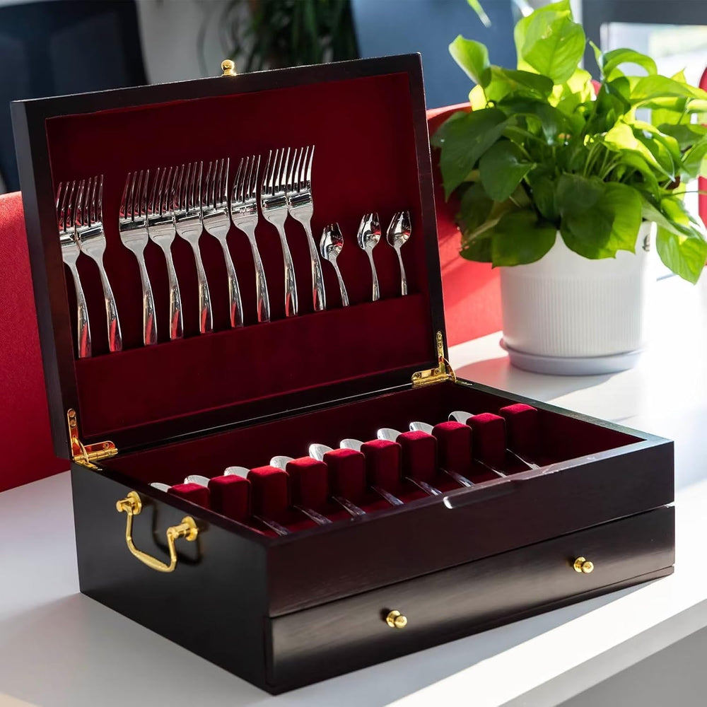 GENRICE Wooden Silverware Chest without Silverware Double-layer, Silverware B...